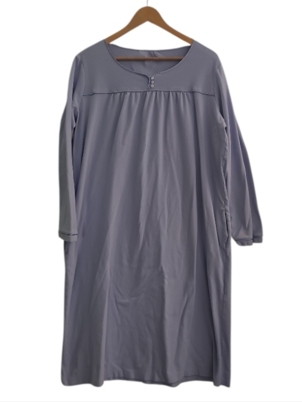 Lands’ End Cotton Nightgown XL Blue Long Sleeve Pockets Soft Cozy Lounge Cottage